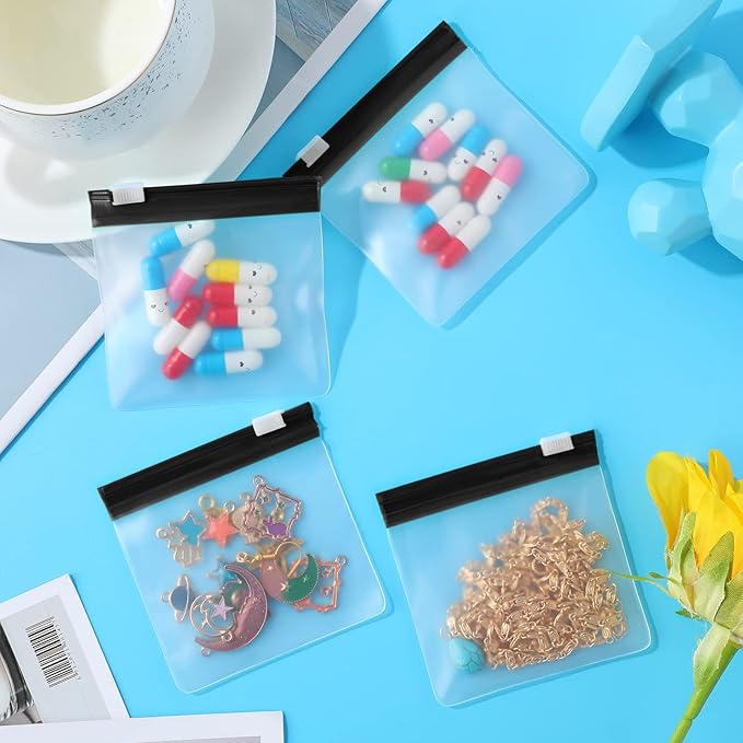 24 Pieces Pill Pouch Bags Zippered Set Reusable Translucent Medicine Organizer Sealing Travel Plastic Bags with Slide Lock for Storage(Black)