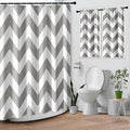 Culudea Chevron Striped Modern Gray White Shower Curtain Set, Wave Zig Zag Minimalist Herringbone Farmhouse Bathroom Window Waffle Cloth Waterproof Shower Curtains for Bathroom Decor