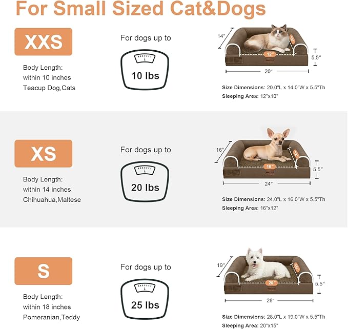Large Dog Bed Orthopedic Washable: Beds Bolster Small Sized Dogs Bed Egg Crate Foam Couch Sofa Waterproof with Removable Cover - Dark Coffee