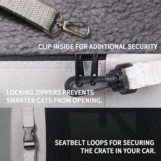 Petseek Extra Large Cat Carrier Soft Sided, Portable Small Dog Carrier for 2 Cats, 24"x16.5"x16" Car Travel Folding Comfortable Design with Bowl, Grey