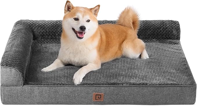 EHEYCIGA Memory Foam Dog Bed Large Size Dogs, Orthopedic Dog Bed Large with Washable Removable Cover, Waterproof Pet Sofa Couch with Nonskid Bottom, 36x27x6, Dark Grey