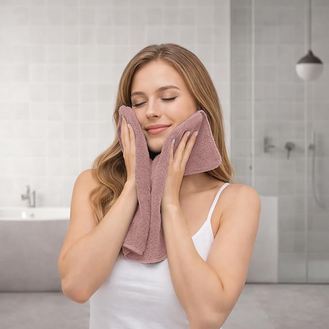 RIVERSIDE Pack of 8 Towels Set, 2 Large Bath, 2 Hand, 4 Face Washcloths, 100% Cotton Hotel Quality, Super Soft, Quick Dry, Highly Absorbent Perfect for Bathroom, Dusty Rose