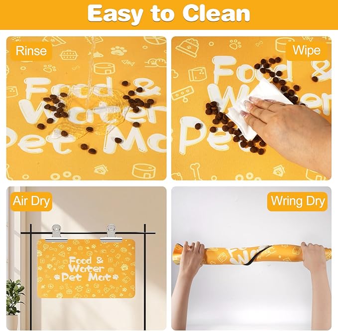 Pet Feeding Mat,Dog Cat Mat for Food and Water,Dog Bowl Waterproof Placemat with Rubber Backing,Absorbent Quick Dry Water Dispenser Mat for Pet（Orange 12"×18"）