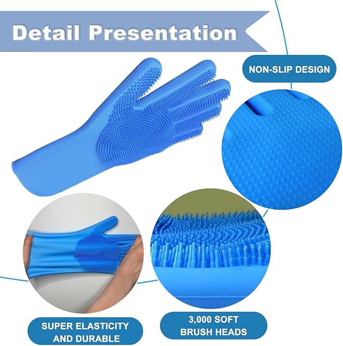 IDQQUQQ 2PCS Dog Washing Gloves and Dog Shampoo Brush, Dog Bath Supplies Dog and Cat Bath Set