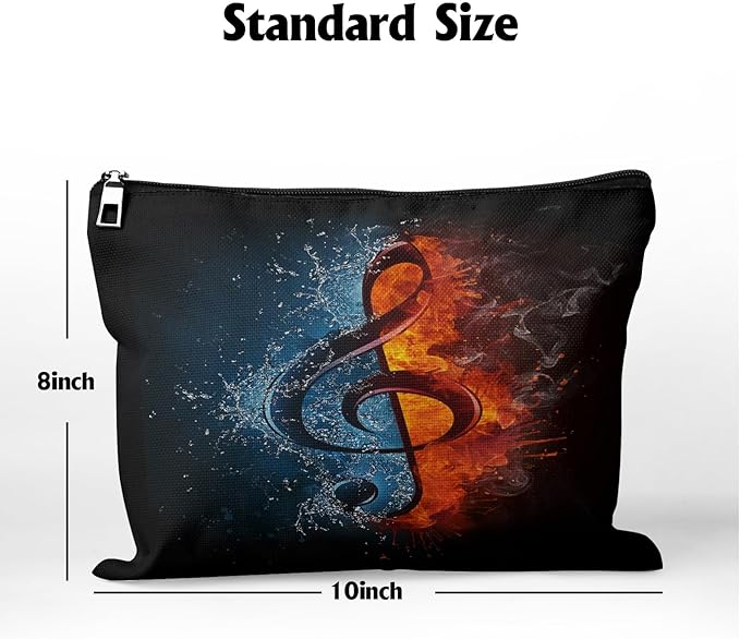 Cafl Fire Water Musical Clef Makeup Bag Travel Large Musical Note Cosmetic Bag Organizer toiletry Essentials Jewelry Zipper Bag Gift For Women -10×8 inch