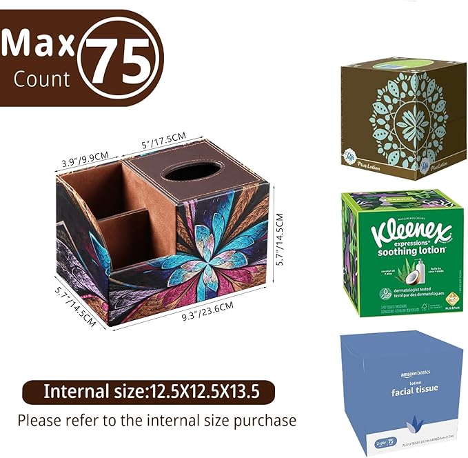 PU Leather Square Tissue Box Cover - Multi-Functional Tissue Box Holder, Tissue Box Cover with Storage,Tissue and Remote Control Holder, Cube Tissue Box Organizer Bedroom Nightstand End Table