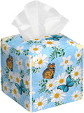 OHEGBXE Tissue Box Holder Daisy Flower and Butterfly Square Leather Tissue Box Cover Modern Cube Facial Paper Cover Case for Bathroom Vanity Countertop Night Stands Tabletop