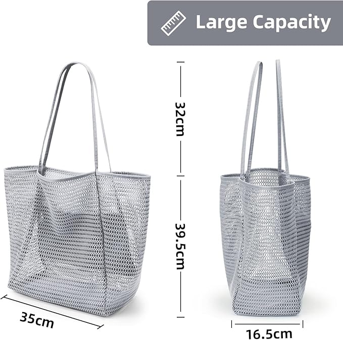 KALIDI BeachNylon Mesh Tote Bag, Casual Tote Bag Hobo Women Foldable MAX 23L Shoulder Bag For Beach Picnic Vacation