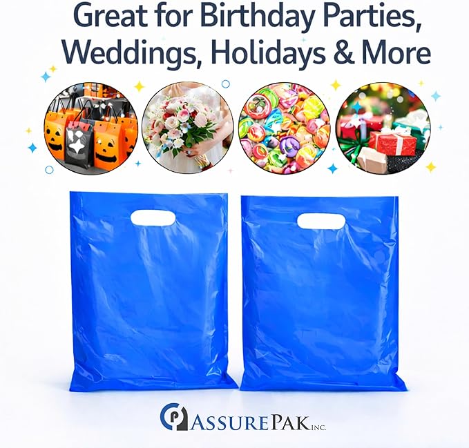LDPE Die Cut Merchandise Plastic Bags - 500 Bags - 12"x15" - 1.5 mil - Blue - 1215DCBLUE - AssurePak