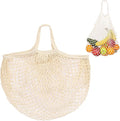 M METERXITY 1-Pack Cotton Mesh Bag, Reusable Washable Mesh Net String Grocery Bags, Reusable Produce Bags with Handle, Net Tote Bag for Fruits/Vegetables Shopping [Cream, Short Handle]
