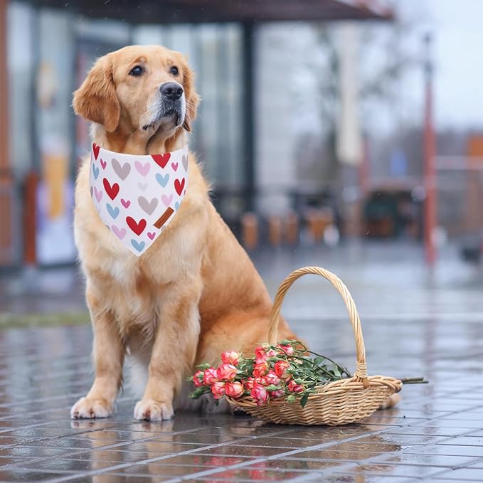 PTDECOR Valentine Dog Bandana, Reversible Holiday Dog Scarf, Multi Size, Heart Valentine Bandanas for Large X-Large Dogs Pets (X-Large)