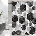 Litabel Modern Extra Long Shower Curtain for Bathroom, Black Geometric Art Decor Waterproof Bath Curtain, Abstract Fabric Shower Curtain Sets for Home Decor, 72x84 Inch