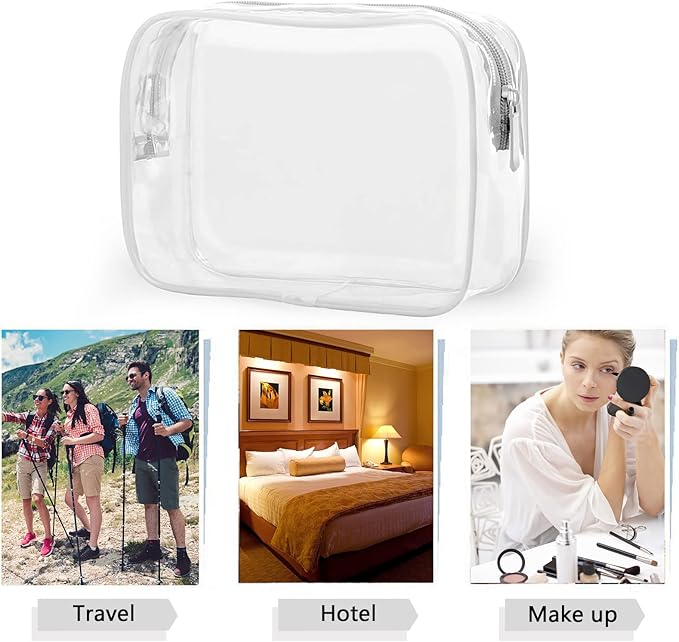 6 Packs Clear Cosmetics Bags for Women Men Waterproof Toiletry Bags PVC Makeup Bags Organizer Case with Zipper for Travel Bathroom (6 Black&White)