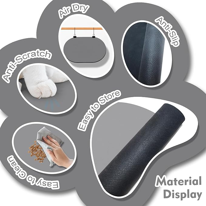 METEOROCK Pet Feeding Mat – 20''x12'' Absorbent Dog Food Mat, Pet Water Mats Protect Floor, No Stains Quick Dry Water Bowl Mats, Non-Slip Rubber Base Pet Placemats for Food and Water, Dark Gray