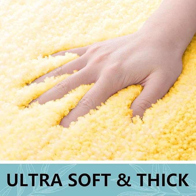Arotive Microfiber Bathroom Rugs, Shaggy Soft and Absorbent Bath Rug, Non-Slip, Thick Plush Machine Washable Dry Bath Mats for Bathroom, Tub and Shower, 24x16, Yellow, Rectangular