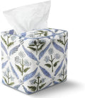 Mimorou Blue Fabric Tissue Box Cover - Floral Print Tissue Box & Decorative Square Napkin Holder Handmade Cotton for Home Bedroom Vanity Countertop Night Stands Office