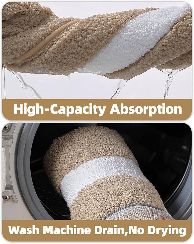 Color&Geometry Bathroom Rugs, Water Absorbent and Quick Dry Microfiber Bath Rugs-20"x32", Non-Slip, Machine Washable, Extra Soft Plush Bath Mats for Bathroom, Laundry Room, Khaki White