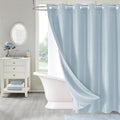 MitoVilla No Hooks Needed Blue Waffle Shower Curtain Liner Set, Modern Waffle Weave Heavy Duty Fabric Cloth Shower Curtain with Snap-in Liner for Luxury Neutral Hotel Spa Bathroom Decor