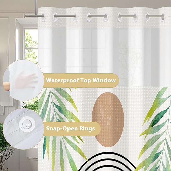 GICDSU No Hook Shower Curtain with Snap in Liner, Waffle Shower Curtain Set for Bathroom, Mid Century Style with Semi-Sheer Top Window, Waterproof & Washable, 71" W x 86" L