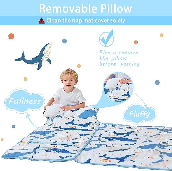 Lasoftan Toddler Nap Mat with Pillow and Blanket, Extra Large Rolled Napping Mats,Slumber Bags for Boys Girls,Kids Sleeping Bag for Daycare, Preschool Travel Camping