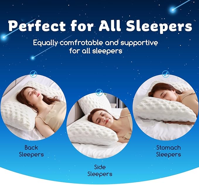 KUCEY Cooling Side Sleeper Pillow for Neck and Shoulder Pain, Luxury Shredded Memory Foam Curved Bed Pillows for Sleeping Set of 1- Adjustable Queen Size- Washable Cover Original White