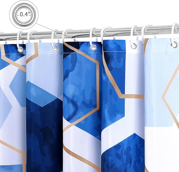 Litabel Royal Blue Modern Shower Curtain for Bathroom, Geometric Art Decor Waterproof Bath Curtain, Abstract Fabric Shower Curtain Sets for Home Decor, 72x72 Inch
