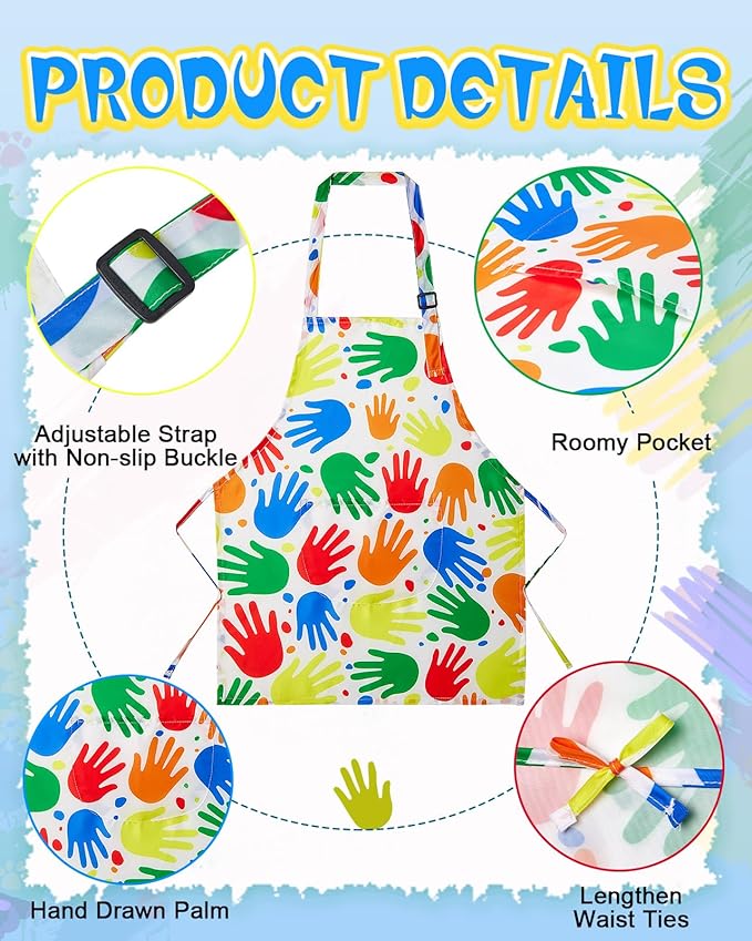 Lictin 2 Pack Kids Apron Girls Boys for Cooking, Waterproof Art Apron with Pockets for Kids Painting Cooking Baking