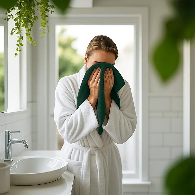 RIVERSIDE 12 Pack Washcloths - 12x12 Inches, 500 GSM, 100% Ring-Spun Cotton - Soft, Absorbent & Durable Face and Body Towels - for Bathroom, Spa, Gym, Makeup Removal & Everyday Use - Hunter Green