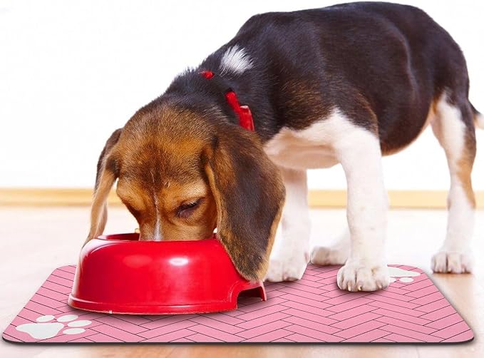 Dog Food Mats,Cat Absorbent Water Bowl Feeding Mats Pet Placemats for Food and Water Pink Wood 16 * 24 inch