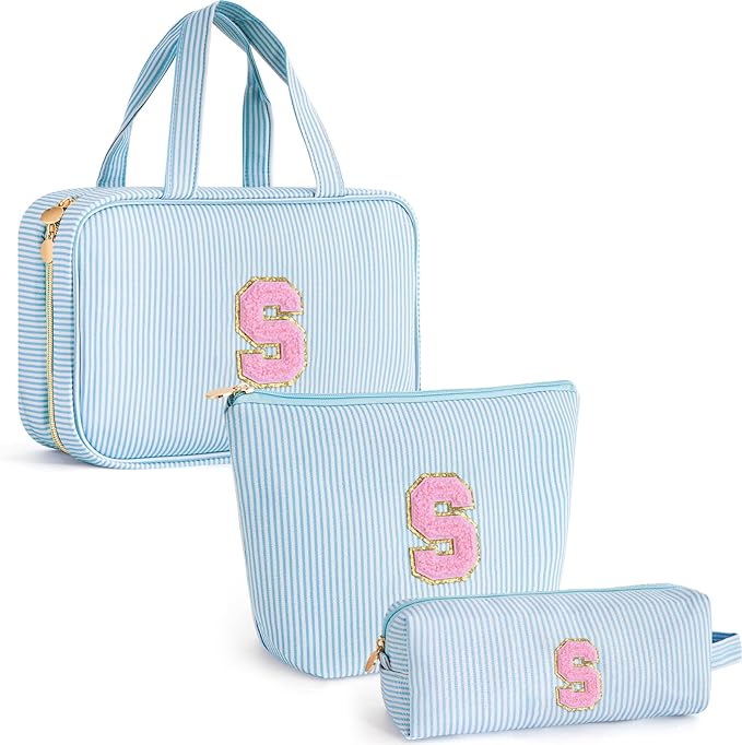 Fystdtote Christmas Gifts for Teenage Girls Stocking Stuffers for Teen Girl Initial Makeup Bag | Cosmetic Toiletry Bag | Birthday Gift for 8 9 10 11 12 13 Years Old | Trendy Stuff - Blue S
