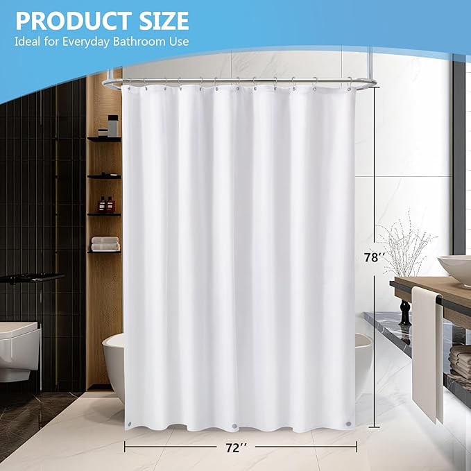 ROLIZOE Waterproof Fabric Shower Curtain Liner with 3 Magnets – Standard 72" x 78" – Soft, Durable & Machine Washable, Hotel-Grade Quality, Ultimate Water Protection