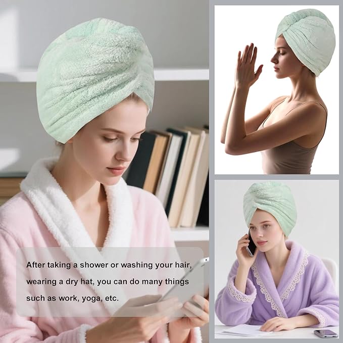 AGKXHDEC 2 Packs Single Layer Microfiber Hair Turbans - Drying Wrap for Women (Light Green-2pcs)