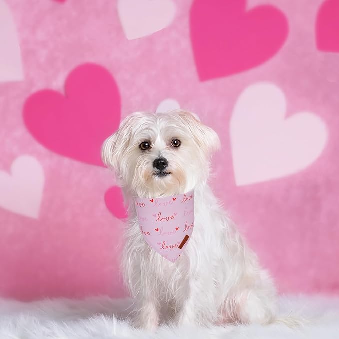 ADOGGYGO Valentine Dog Bandanas 2 Pack, Triangle Reversible Pink White Heart Dog Scarf, Premium Durable Fabric, Pet Valentine Bandana for Small Dogs (Small)