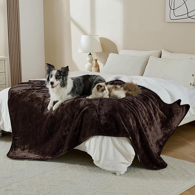 Yaning Waterproof Blanket for Bed Couch Sofa, Soft Liquid Pee Proof Pet Blanket for Dog Puppy Cat, Reversible Sherpa Fleece Furniture Protector (Brown, 60x80 inches)