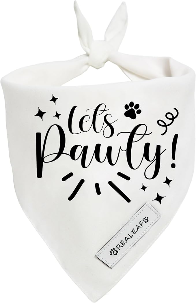 Realeaf Lets Pawty Dog Bandana,Wedding Birthday Party Outfit for Boy and Girl, Premium Durable Fabric, Engagement Announcement for Large and XLarge Dogs (X-Large)