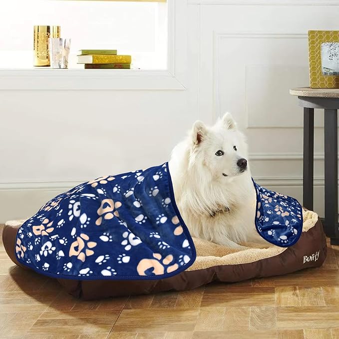 AHOOCUSTOM Dog Blanket, Soft Fleece Dog Blankets for Large Dogs, Fluffy Flannel Pet Cat Puppy Blanket Mat Cover for Bed Couch, Cute Paw Print Throw Blanket for Dogs, Blue 50"X40"