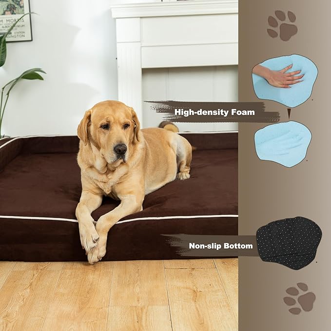 Mama halo Orthopedic Foam Dog Beds for XL Dogs Up to 130 lbs, XL Dog Couch with Bolster, Washable Pet Bed Sofa with Removable All-Over Water-Resistant Cover & Non-Slip Bottom(X-Large, Chocolate)