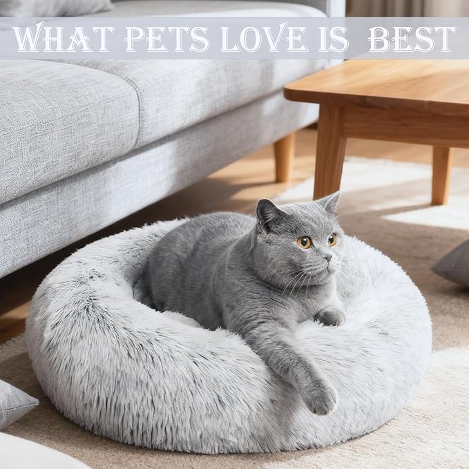 Aofast Calming Dog & Cat Bed for Extra Large Small Medium Sized Pet, Donut Washable Comfort Fluffy Warm Round Mat for Puppy Kitten, 8 Size Essentials Furniture Supplies Indoor