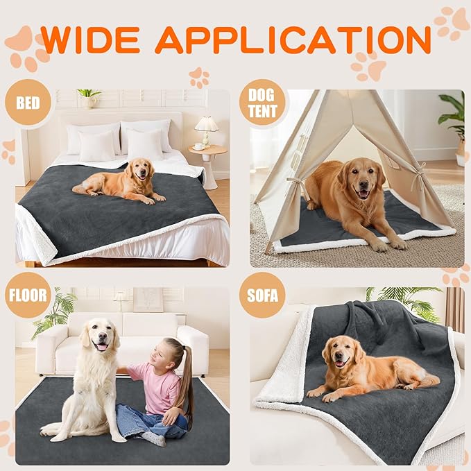 Smiry Waterproof Blanket Throw for Large Dogs, Soft Reversible Dog Blanket for Sofa Couch Bed, Washable Leakproof Sherpa Fleece Furniture Couch Protector(50"x60", Dark Grey/White)