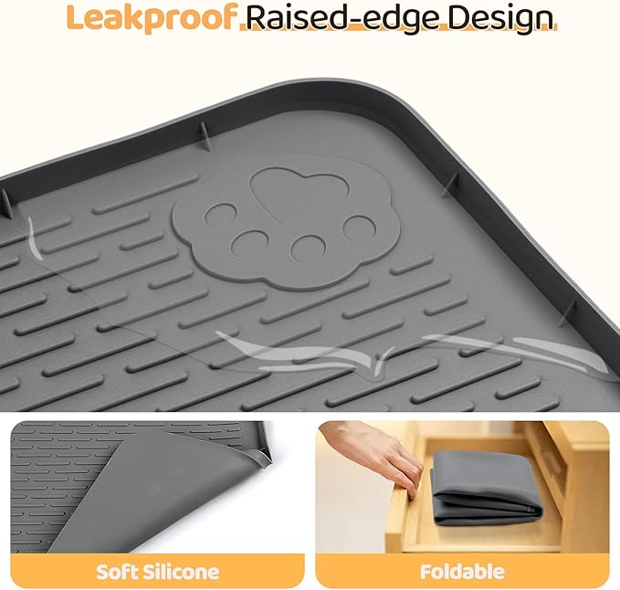 Bartuke Dog Food Mat, Extra Large 40" x 28" Silicone Pet Feeding Mat with Raised Edge Pet Placemat for Small, Medium, and Large Pets Non-Slip, Easy to Clean (Dark Grey)
