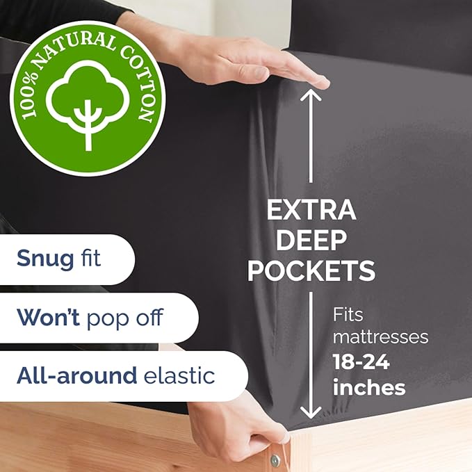 Extra Deep Pockets 400 Thread Count 100% Cotton 4 Piece King Size Bedding Sheet Set - Breathable & Cooling - Hotel Luxury Bed Sheets Set - Extra Soft, Wrinkle Free & Comfy Dark grey Bedding Sheet Set