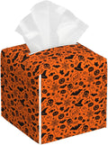 POIUBLE Halloween Pumpkins and Bats Tissue Box Cover Skulls Spiders Ghosts Leather Tissue Box Holder Square Facial Paper Organizer Dispenser for Bathroom Kitchen Bedroom Vanity Countertop Night Stands