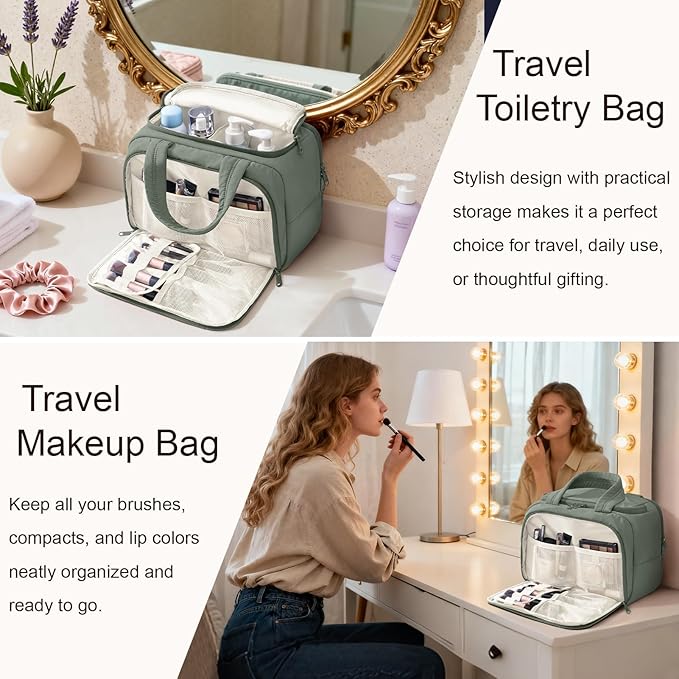 Bagstellar Travel Toiletry Bag, Lightweight Wide-open Large Puffy Toiletry Bag for Women, Quilted Makeup Bag Organizer Water-resistant Cosmetic Bag with Handle for Toiletries, Essentials, Accessories