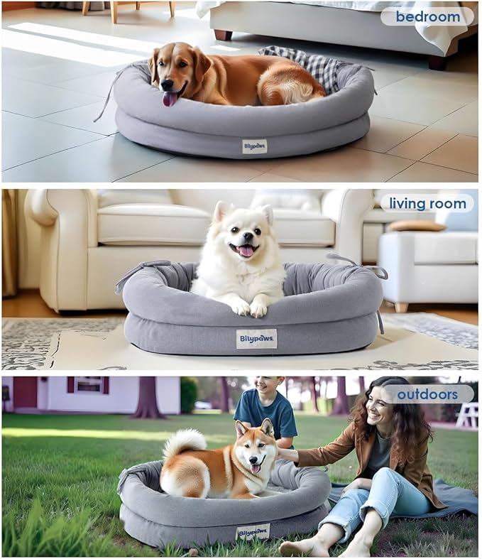 bilypaws Orthopedic Dog Bed for Large Dogs, Pet Sofa Bed with Egg Crate Foam, 4-Sided Bolster, Removable Washable Cover & Anti-Slip Bottom, X-Large Gray
