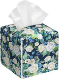 BLYKVGHQ Botanical Leaves Square Tissue Box Cover Watercolor Flowers Tissue Box Holder Facial Cube Paper Dispenser Leather Decorative Organizer Home Office Desk Decor, 5.2"x5.2"x5.2"