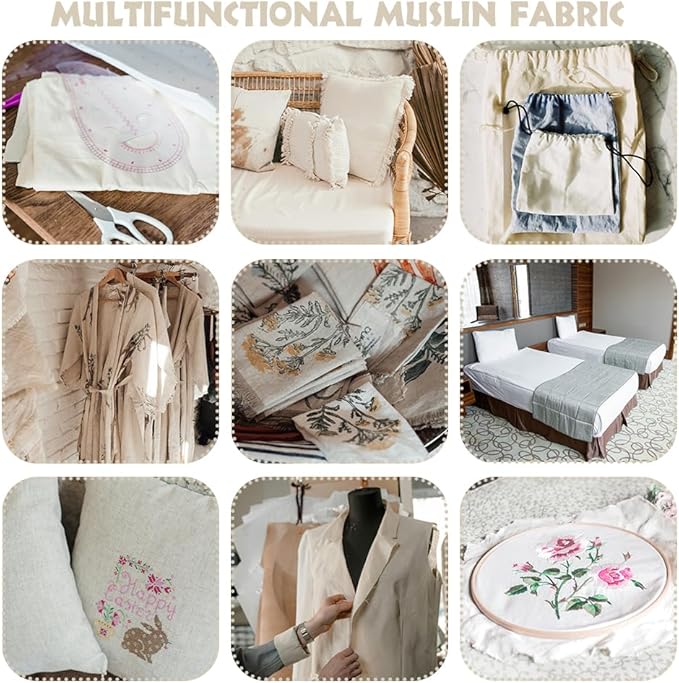 Cotton Fabric: 63 inch x 2 Yards Unbleached Muslin Linen Fabric Perfect for Sewing, Apparel, and Craft（Natural