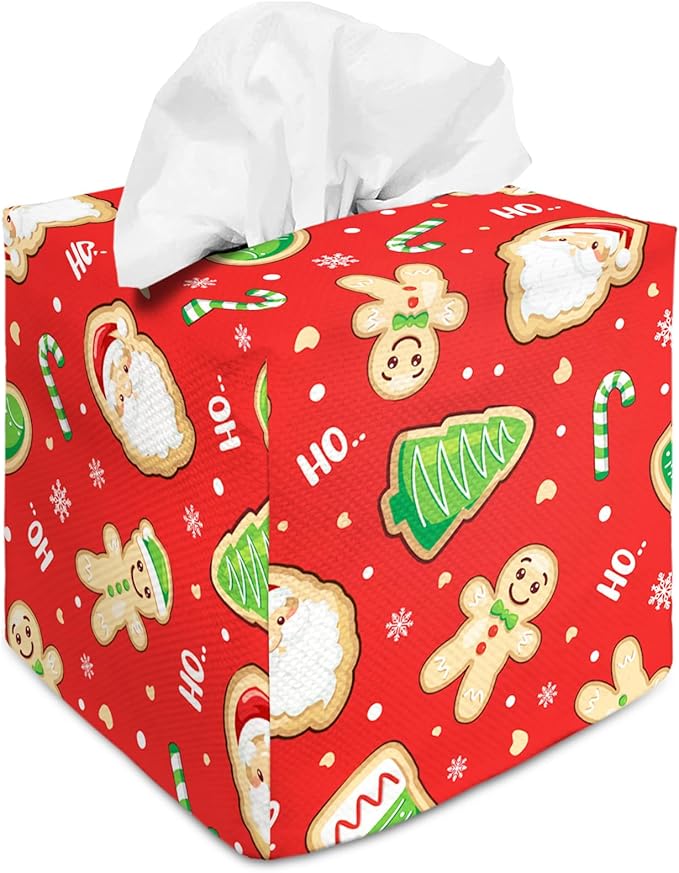 Tissue Box Cover Square Decorative Tissue Box Holder Cute Funny Cube Tissue Case Cover-Xmas Decor Red Tissue Box Cover