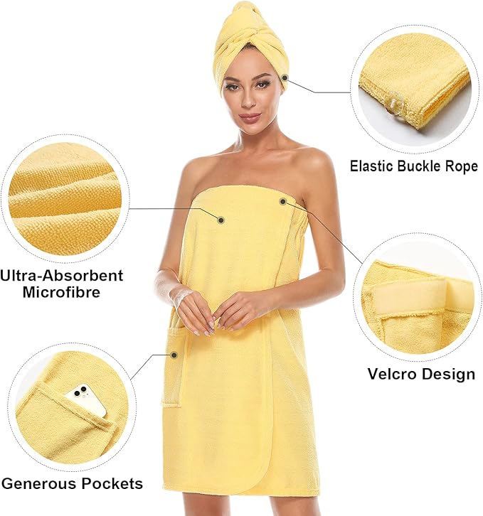 Orrpally Women Shower Wrap Robe Bath Wrap Towel Spa Body Wrap Adjustable Closure Bathrobe