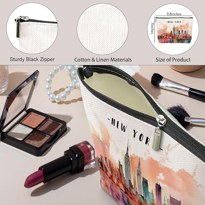 New York Lovers Gift Makeup Bag Cosmetic Bag, New York Travel Gifts Girls Trip Gifts Favors, New York Souvenir Merch Friendship Gifts for Women NY Lovers Traveller Bestie Coworkers Birthday Christmas