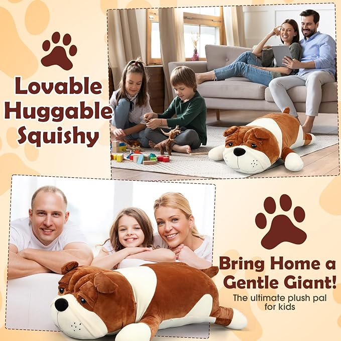 Vertintong 39.4'' Huggable Dog Plush, Cute Stuffed Animal, Soft Adorable Cuddle Companion for Kids Adults Boys and Girls, Plush Pillow Gift for Birthdays & Holidays